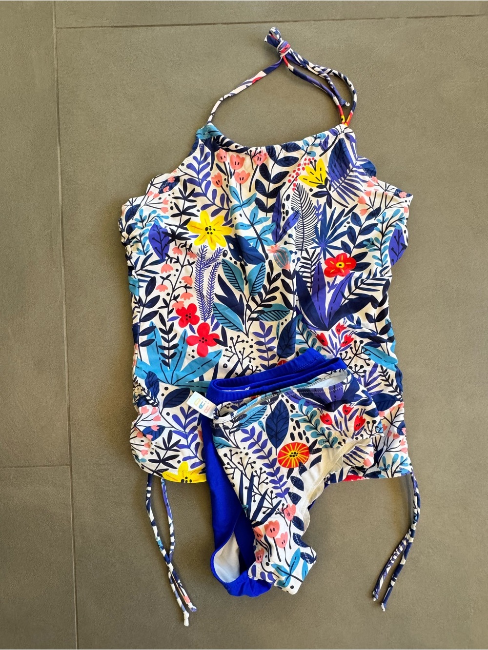 Floral Halter Swimsuit Set - Blue Multicolor